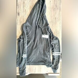 PINK - Victoria’s Secret Gray and White Cross-Back Hoodie Size Small